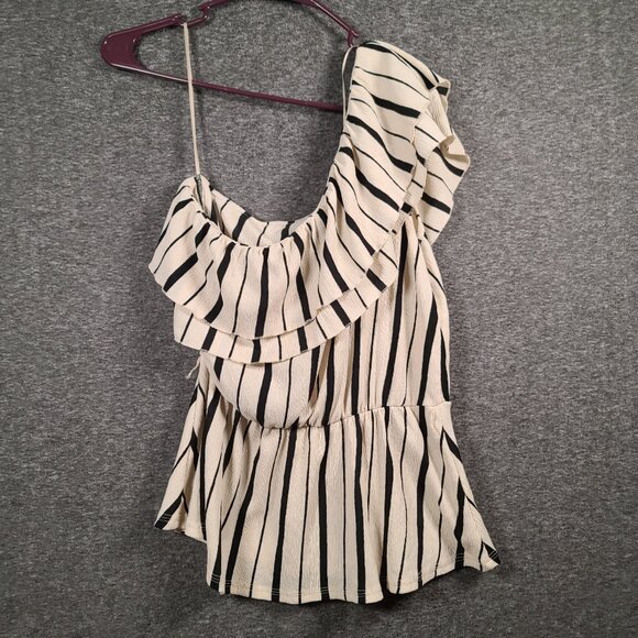 Anthropologie Maeve Striped One Shoulder Tie Waist Top Women's Medium - Picture 1 of 12